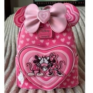 Disney Loungefly Mickey Minnie Mouse Love Story Pink Heart Mini Backpack NWT
